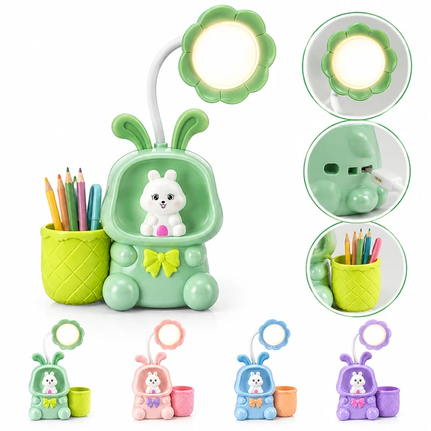 Cute Flower LED Study Table Lamp with Pencil Sharpener Student Desk Light 3 in 1