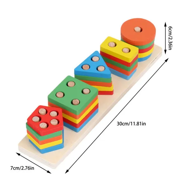 Wooden Colorful Shape Sorting and Stacking Board