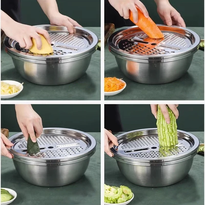 3 in 1 Stainless Steel Vegetable Cutter & Washing Bowl