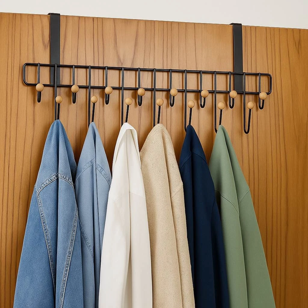Over the Door Hanger 19 Hook 2 Tier Space Saving Clothes, Bag Organizer and Kitchen Accessories