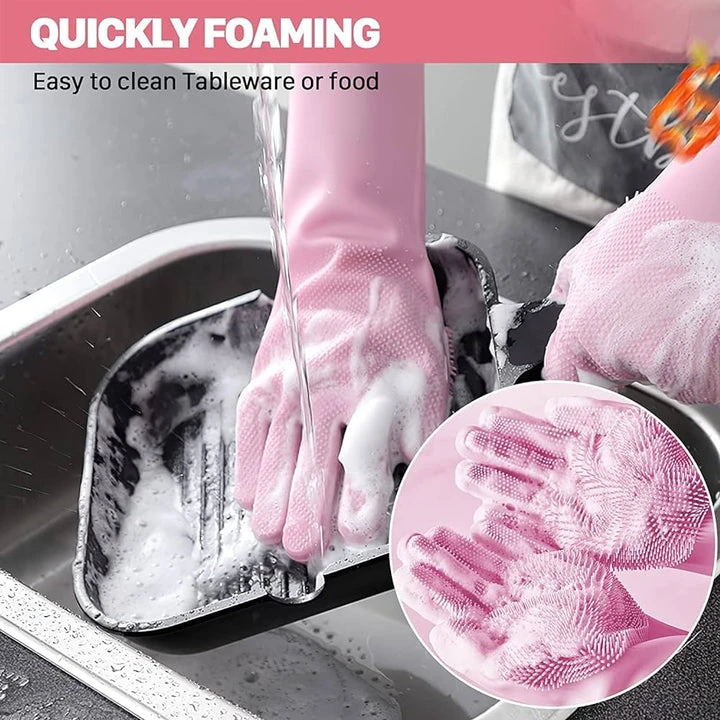 Silicone Dishwashing & Cleaning Gloves – Reusable Scrubbing Gloves for Kitchen, Bathroom & Household Cleaning
