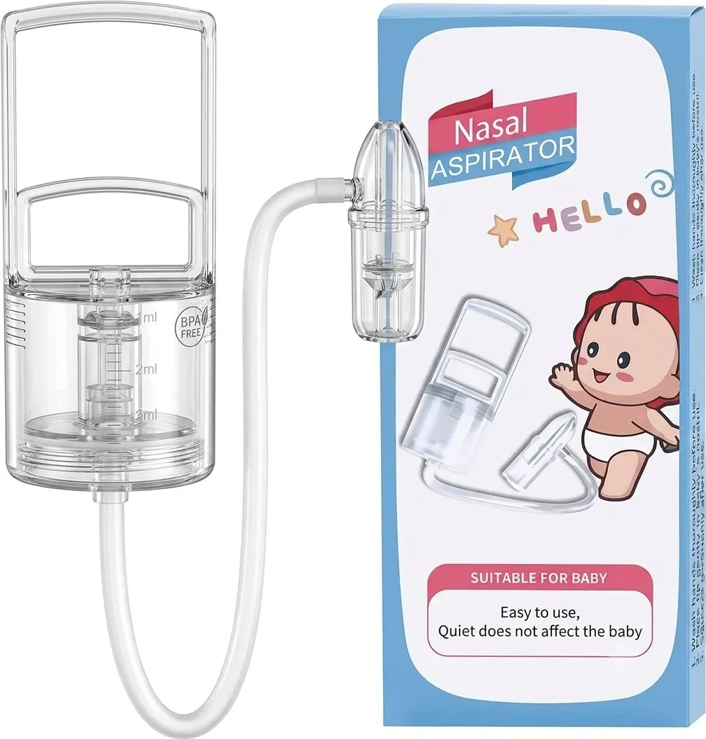 Manual Baby Nasal Aspirator with Soft Silicone Tip & Clear Collection Chamber