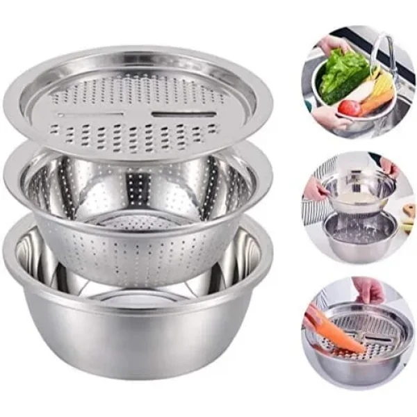 3 in 1 Stainless Steel Vegetable Cutter & Washing Bowl